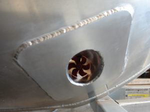 Vetus bow thruster 55lbf 12V electric (Model#BOW2512) with joystick controller. Mounted in a 4 11/32" aluminum tunnel.